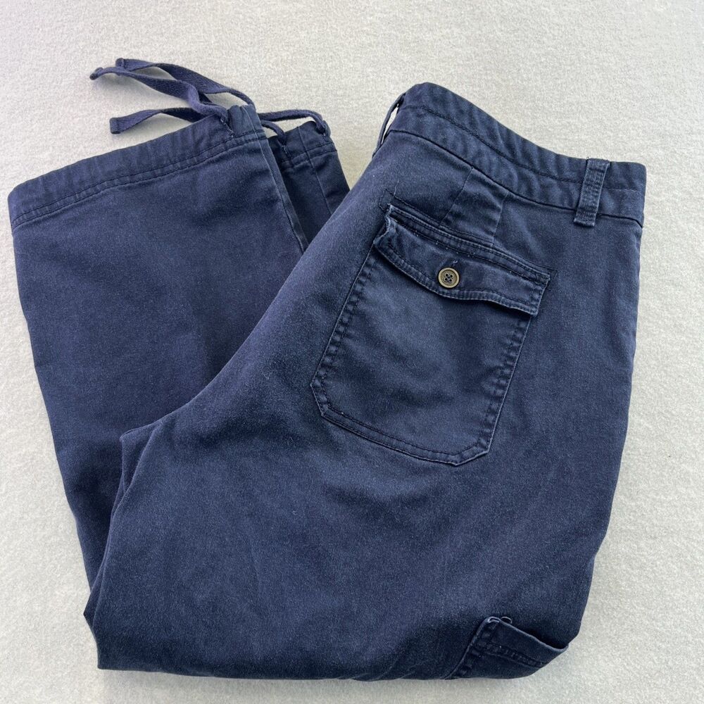 Caribbean Joe Womens Cargo Capri Pants 12 Navy Blue Drawstring Hem Casual Travel
